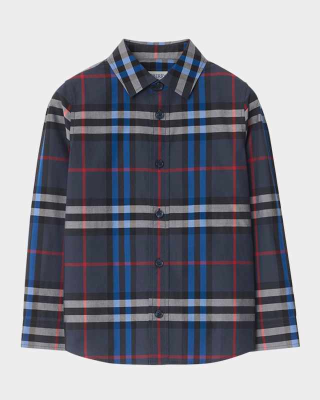 Kid's Owen Long-Sleeve Cotton Check Shirt, Size 3-14